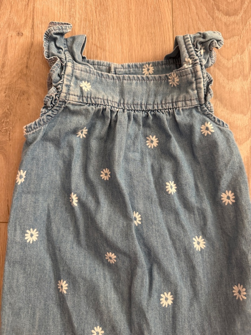 Carter's Light Blue Denim Daisy Overalls Romper - Picture 2 of 6